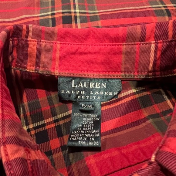 Lauren Ralph Lauren Red & Green Plaid Long Sleeve Top Size PM - Picture 11 of 11